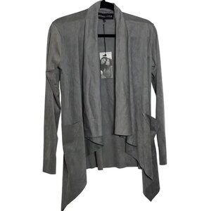 KENDALL + KYLIE Women Gray Faux Suede Waterfall Open Front Duster Cardigan Small